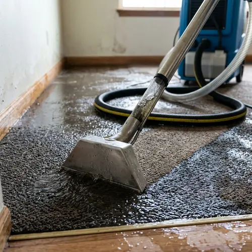 Extraction wand pulling standing water out of a soaked carpet, water and fire damage restoration